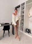Piękny sweter damski wiosenny, kremowy, na co dzień – ciepły i kobiecy rozmiar UNI, pasuje na:   XS, S, M, L, XL  