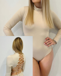 Body damskie ala satynowe z golfem i wiązaniem | Premium | beżowe. UNI  XS, S, M, L  