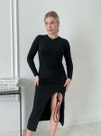 Sukienka damska prążkowana na jesień | Długa, z długim rękawem | Czarna UNI  XS, S, M (