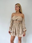 Letni komplet damski: rozkloszowana spódnica i krótki top | Beżowy set na wyjazd. UNI  XS, S, M, L, XL