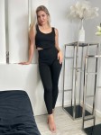 Komplet prążkowany damski: legginsy i top z szerokimi ramiączkami, czarny.   XS, S, M, L, XL